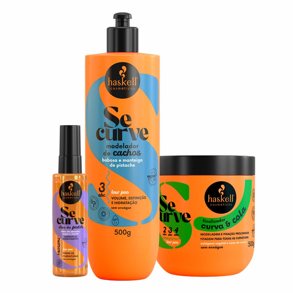 Kit Se Curve Haskell Cachos 3ABC – Modelador + Curva & Cola + Óleo do Poder, 3 Itens
