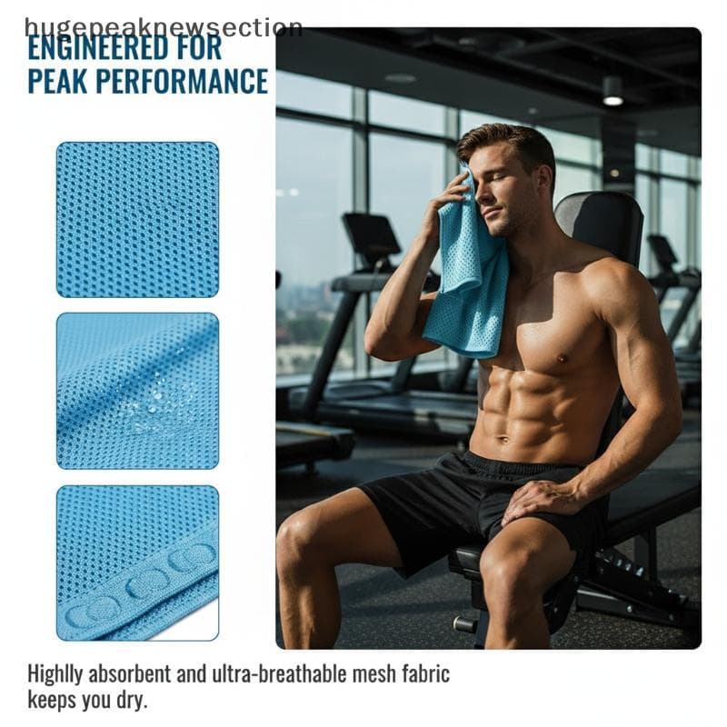 Toalha Esportiva Qui Drying 40x80CM Microfibra Macia Ultra Absorvente Para Natação , Academia E Fitness Em Azul Cinza Ve