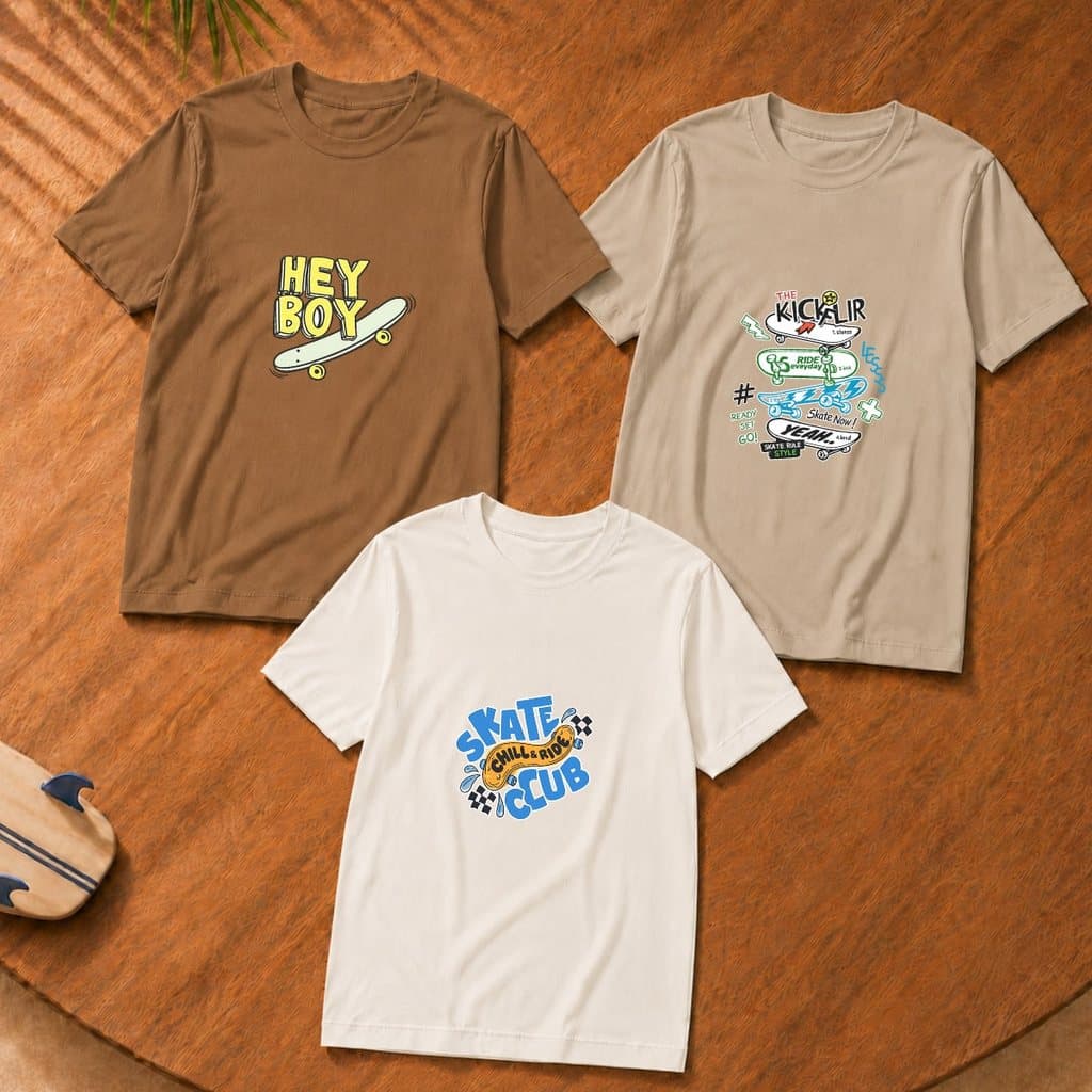 Kit 3 Camisetas Infantil Menino Estampada Skate 100% Algodão Manga Curta