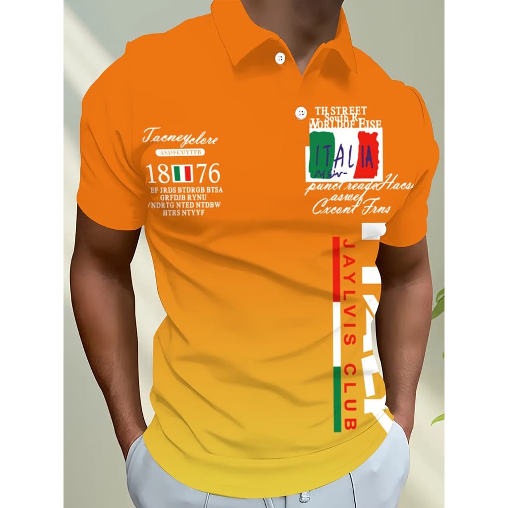 Camisa polo masculina de manga curta moda verão lapela camisa polo de rua 3D impressa estilo de rua masculino