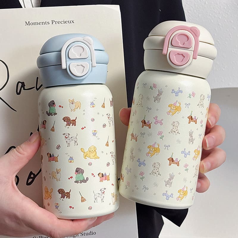 Novo estilo duplo beber copo térmico dos desenhos animados estudante crianças copo de água de alto valor menina copo de
