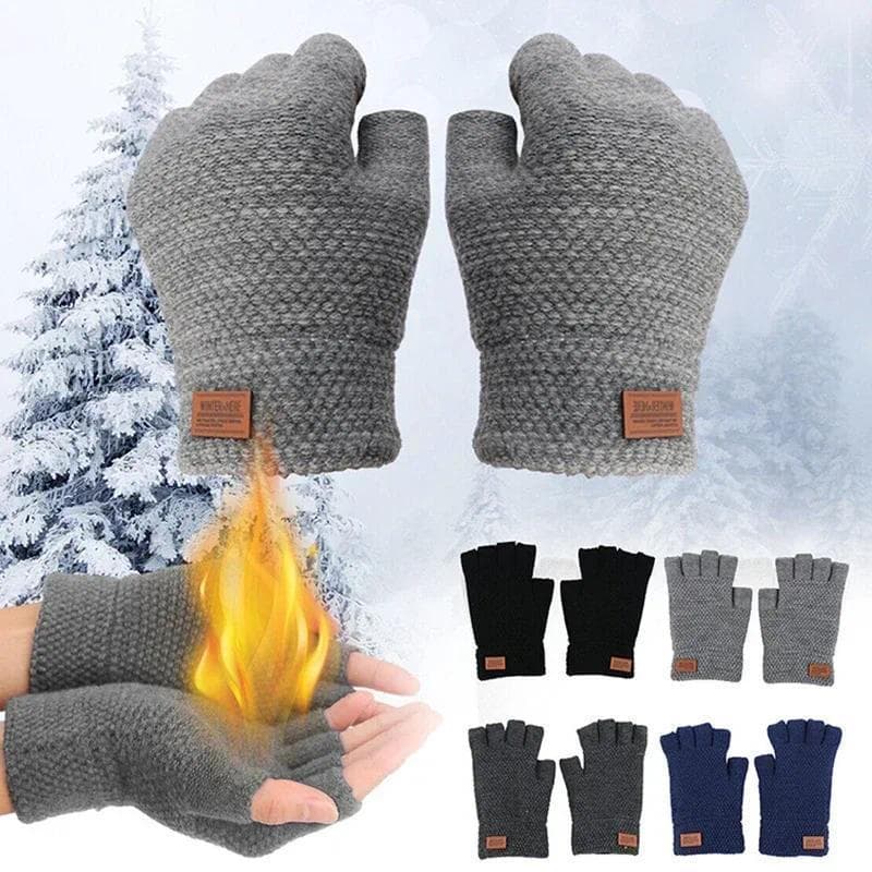 Inverno Luvas Sem Dedos Para Homens Meio Dedo Escrita Escritório Malha Lã Grossa Etiqueta Quente Grosso Elástico De Cond