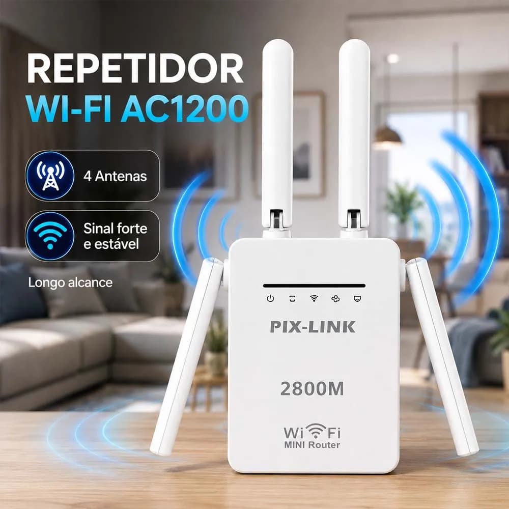 Repetidor De Sinal Wi-Fi  4 Antenas 1200mbps Amplificador De Sinal Extensor Longo Alcance Sem Fio