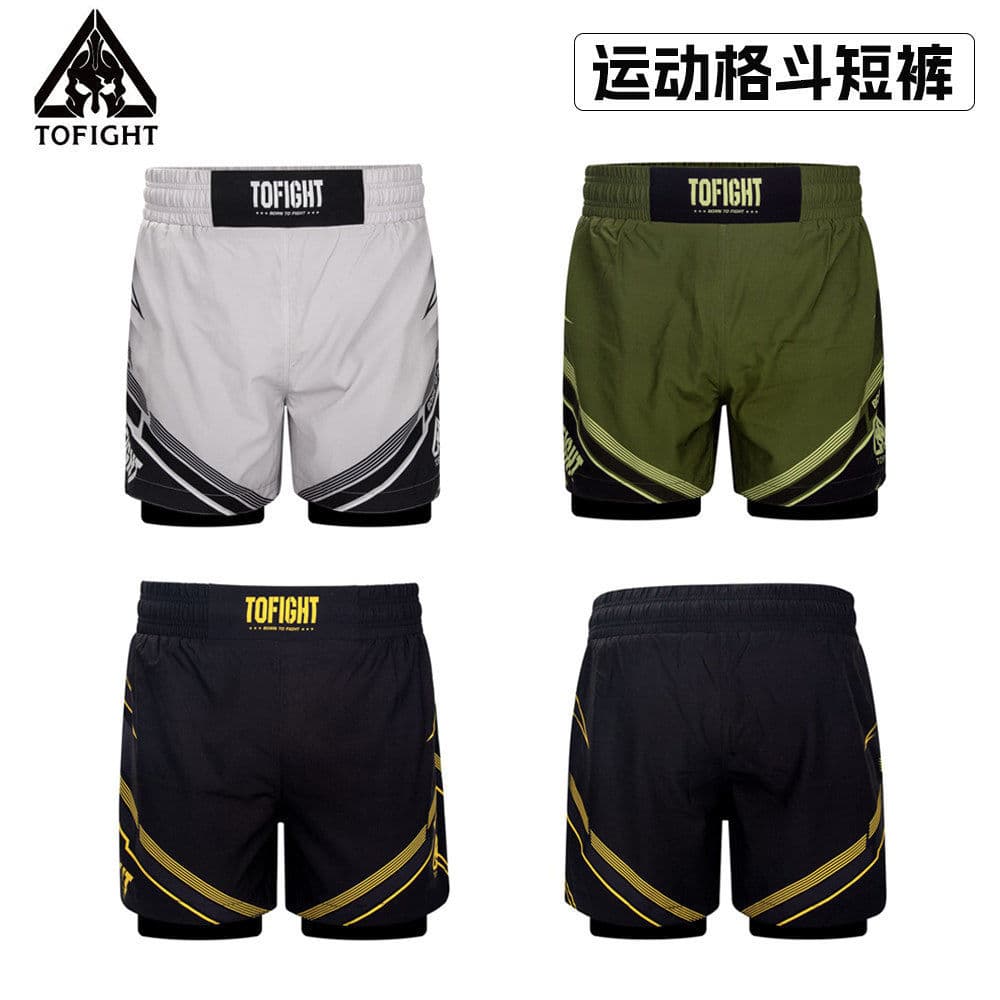 TOFIGHT Shorts de boxe adulto masculino Muay Thai luta shorts treinamento Fitness shorts elásticos de secagem rápida