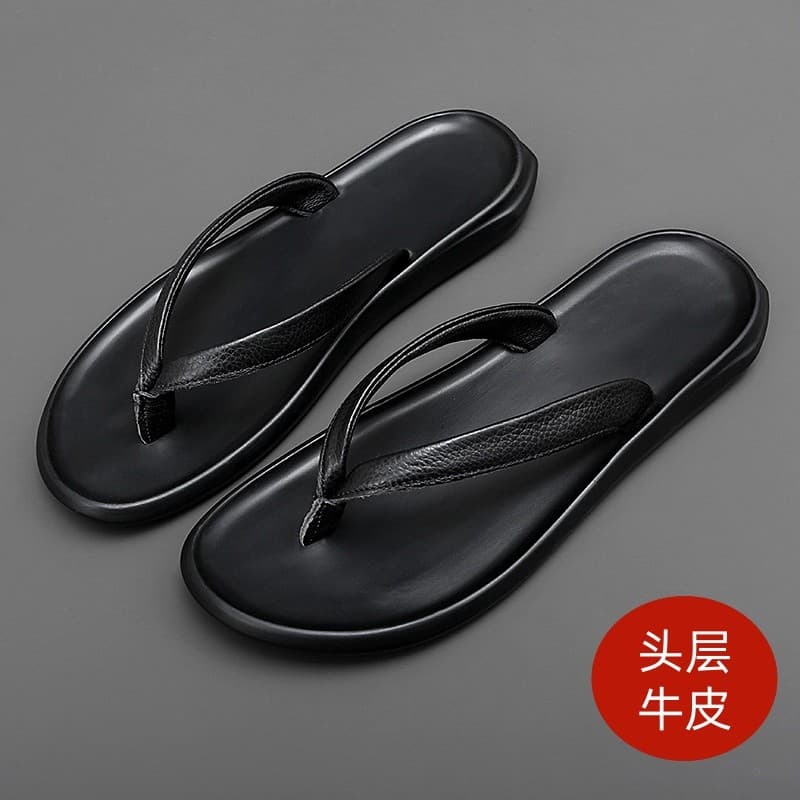 Chinelos de couro genuíno genuíno masculino primeira camada de couro verão sapatos de praia casa chinelos masculinos Ant