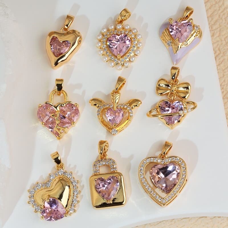 Pingente de coração rosa com fivela de semente de girassol colar acessórios de pingente de diamante único