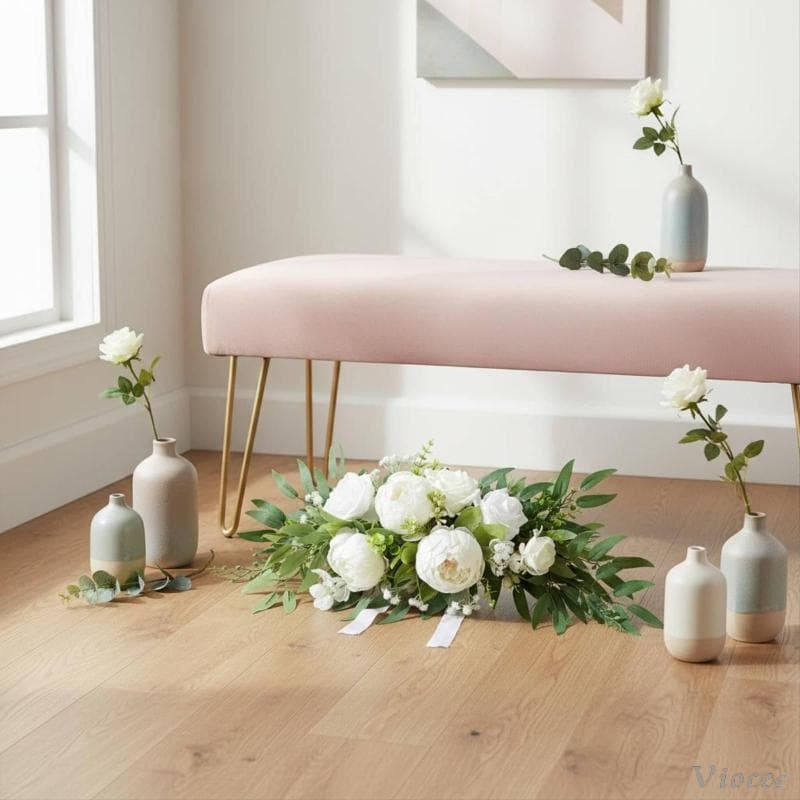 [Viocee] Guirlanda De Peônia Artificial Realista Flor De Casamento Swag Reutilizável Para Hotel , Foto , Festa Branca