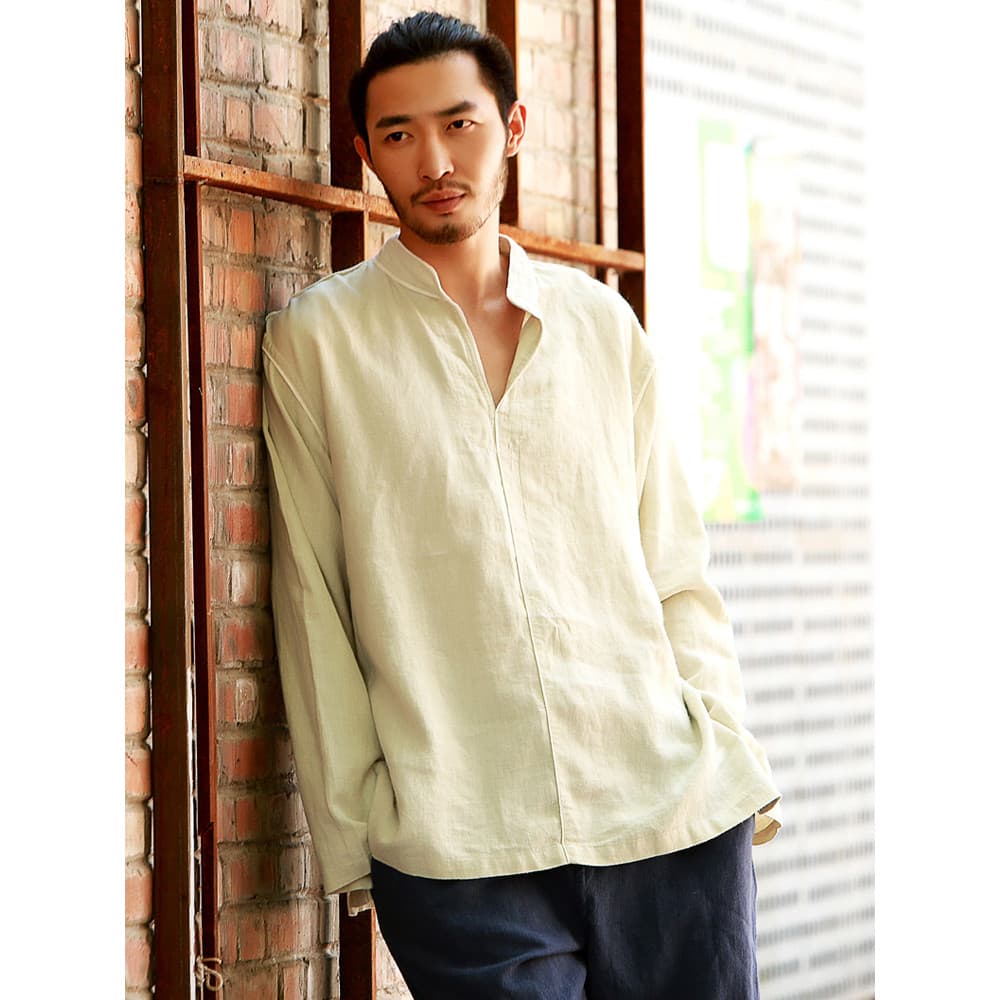 Nan Tang terno masculino estilo chinês primavera topo solto Ramie camisa de fundo chinês Retro camiseta botões