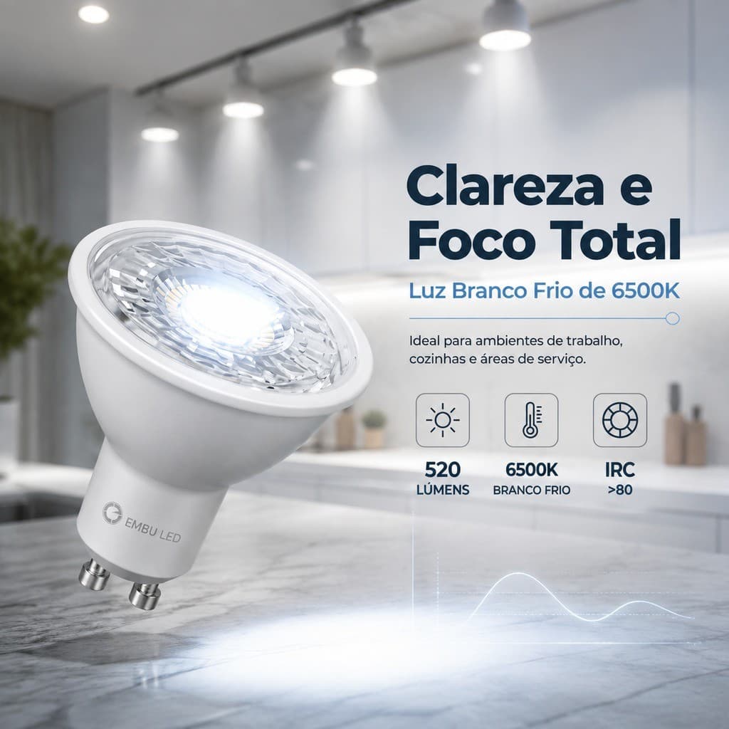 Lampada Led Dicroica Mr16 Gu10 6.5w 6500k Branco Frio