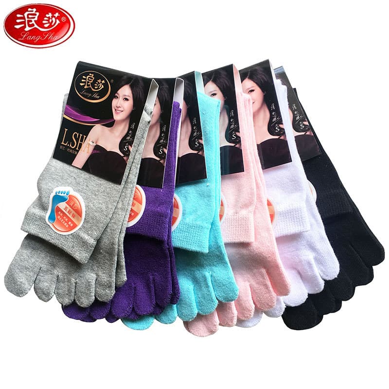 Langsha meias de algodão penteado de cinco dedos puro algodão feminino bonito meias de cinco dedos primavera outono inve