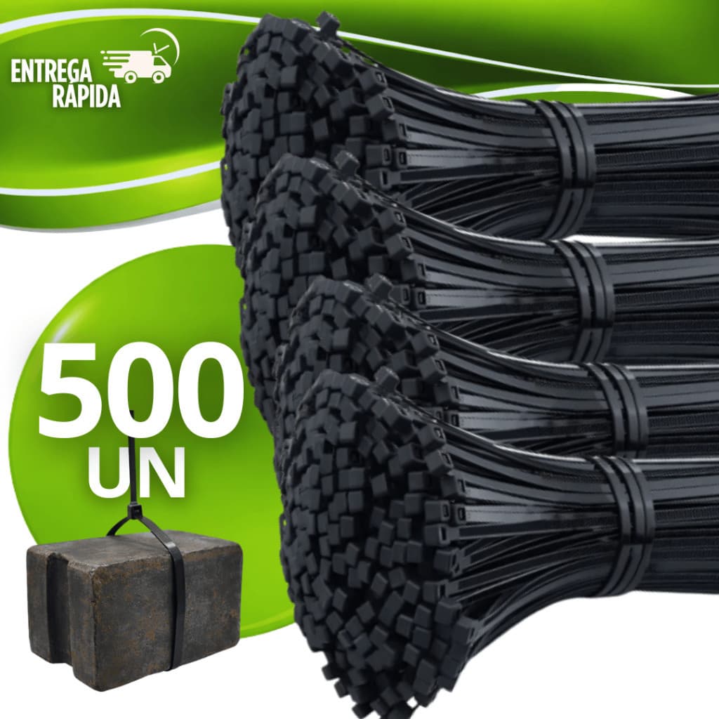 Kit Abraçadeiras 3,6 x300mm Plástica Preto Nylon Enforca Gato Reforçada Presilha Lacre Cinta