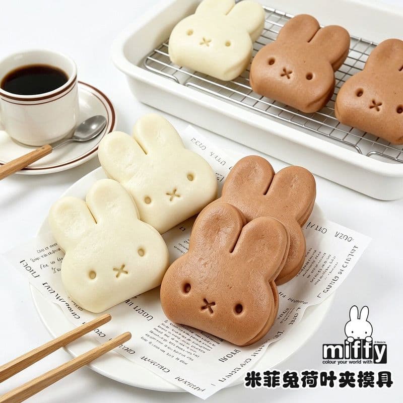 Miffy coelho folha de lótus clipe pão cozido no vapor molde padrão dos desenhos animados estilo complementar comida maca