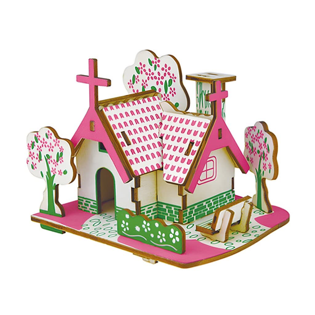 Cabana Pastoral quebra-cabeça de madeira brinquedos educativos infantis início da primavera flor de cerejeira cabana tri