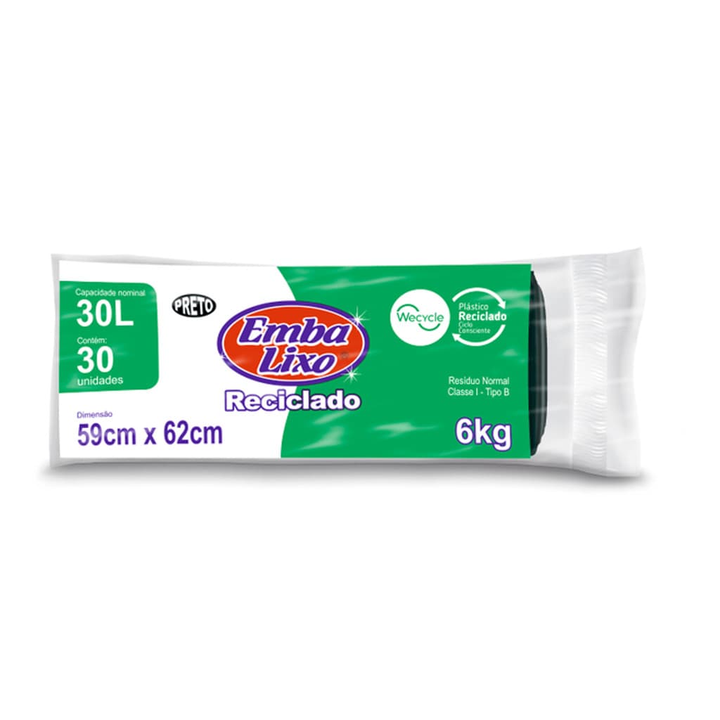 Saco Lixo 30l Preto Reciclado C/30 - Embalixo