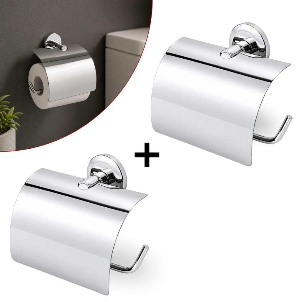 Kit 02 Porta Papel Higiênico Banheiro Papeleira Inox com Tampa Fixação Dupla