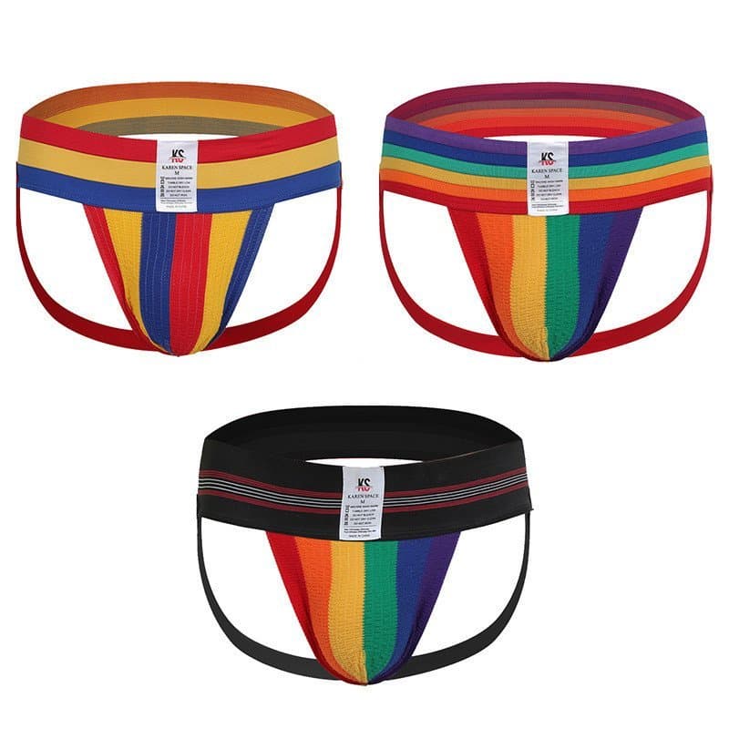 Roupa Íntima Masculina Cintura Baixa Jockstrap Rainbow Padrão Tanga Sem Costas Estampada