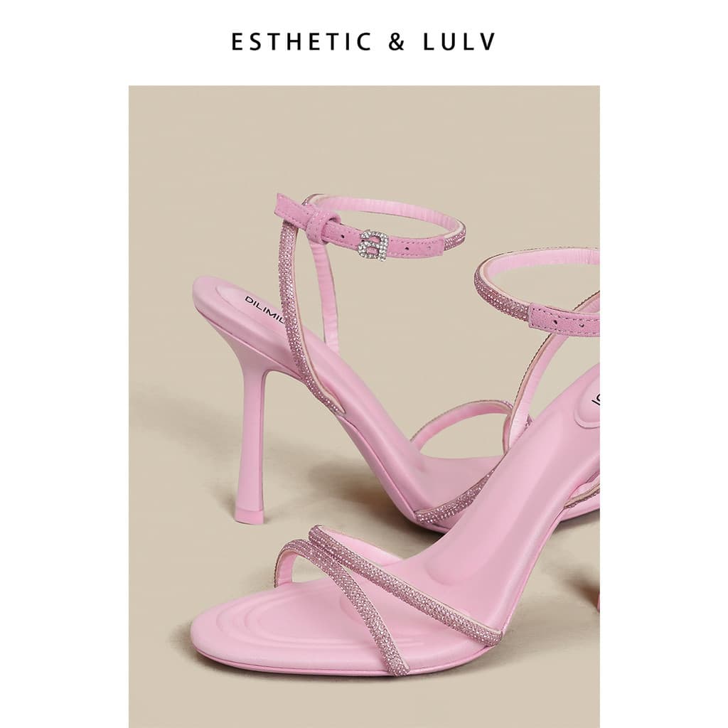 Sandálias de salto alto feminino 2025 novo estilo aw rosa Stiletto salto alto feminino verão dedo do pé aberto fivela ci