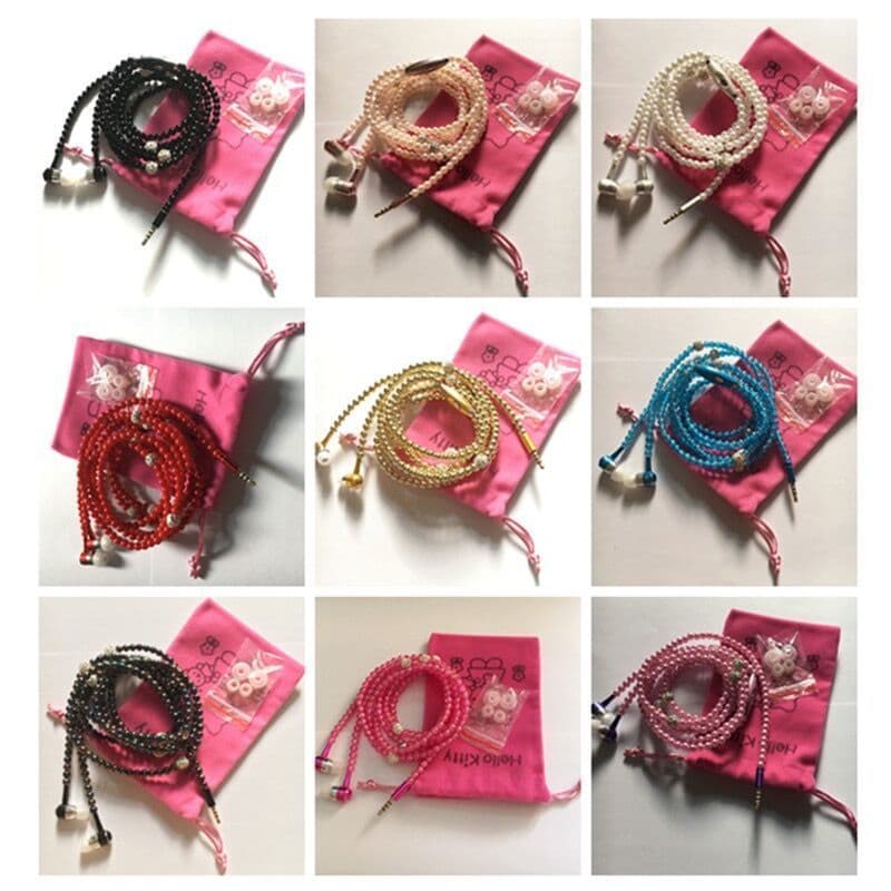 Colar de pérolas fone de ouvido/fones de ouvido com diamante fêmea/tipo intra-auricular com cabo de trigo/fone de ouvido