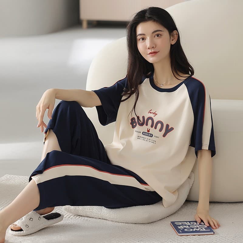 2025 novo estilo pijamas femininos verão puro algodão manga curta algodão costura terno estilo fino primavera verão pode