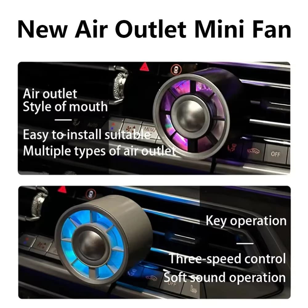 USB Carro Montado Clipe De Saída De Ar Pequeno Ventilador Condicionado Ventilação 3 Velocidade Ajustável Colorido LED El