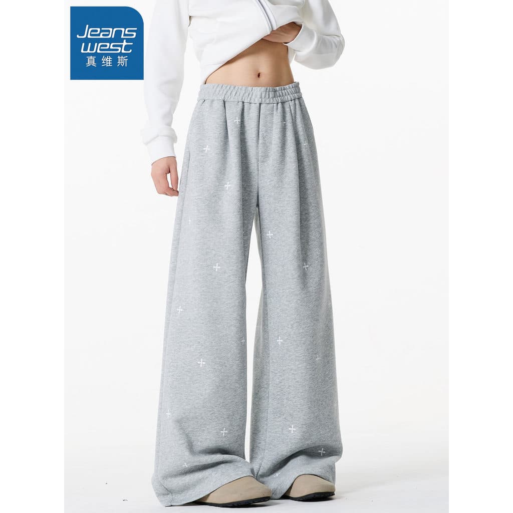 GR True Ves American Retro Cross Full Print Sweatpants Homens 2026 Outono Novo Estilo Solto Preguiçoso Calças Casuais