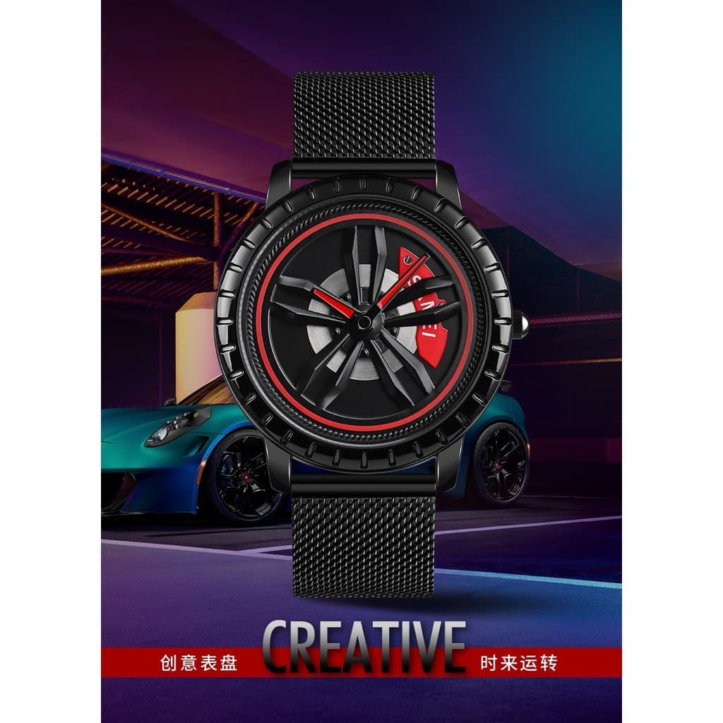 Roda rotativa Dial legal roda à prova dwaterproof água relógio masculino de quartzo na moda pneu malha de aço cinto reló