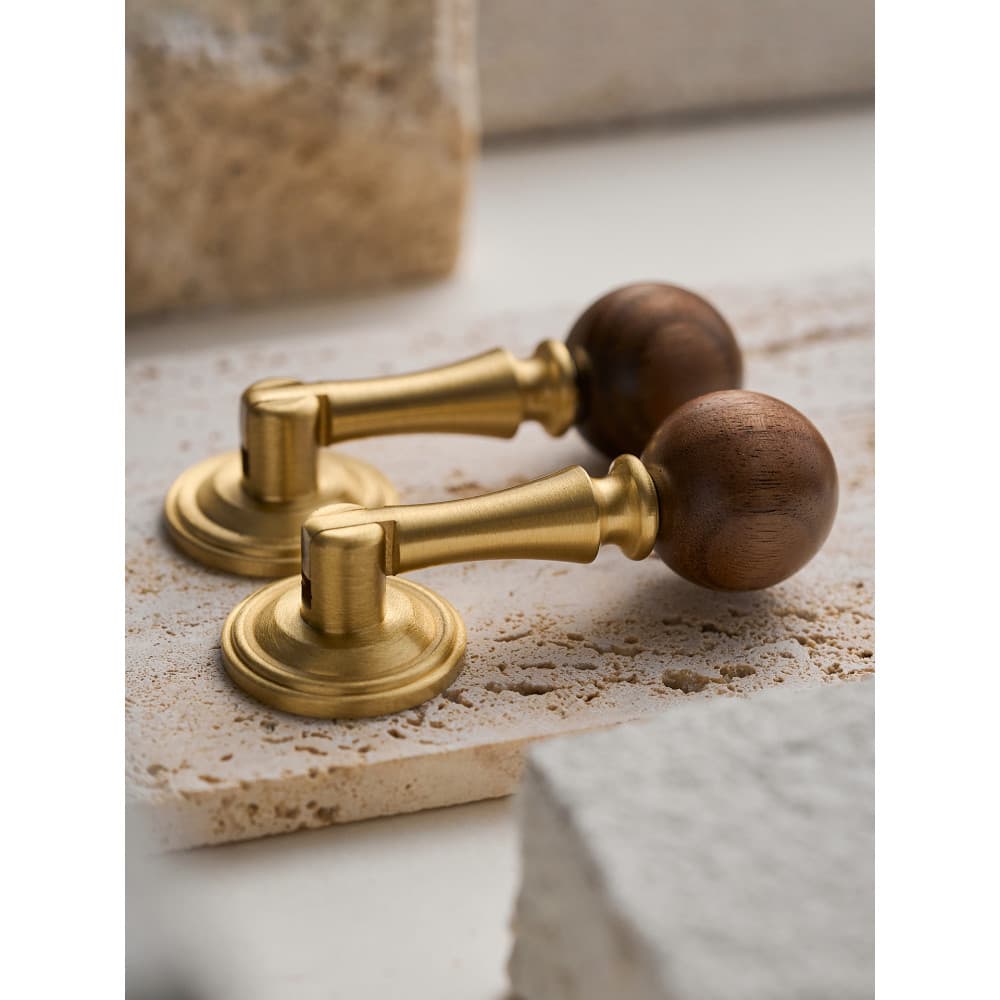 Puxador de Madeira Maciça Estilo Francês Retro com Acabamento em Latão para Guarda-Roupa, Gaveta, Porta de Armário, Móve