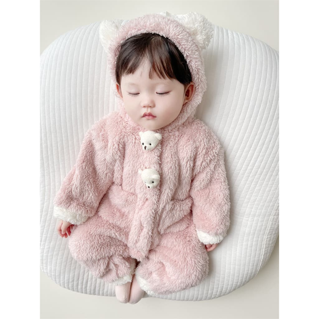 Macacão de bebê outono inverno forro de lã quente macacão bebê Super bonito com capuz recém-nascido inverno Outing abraç