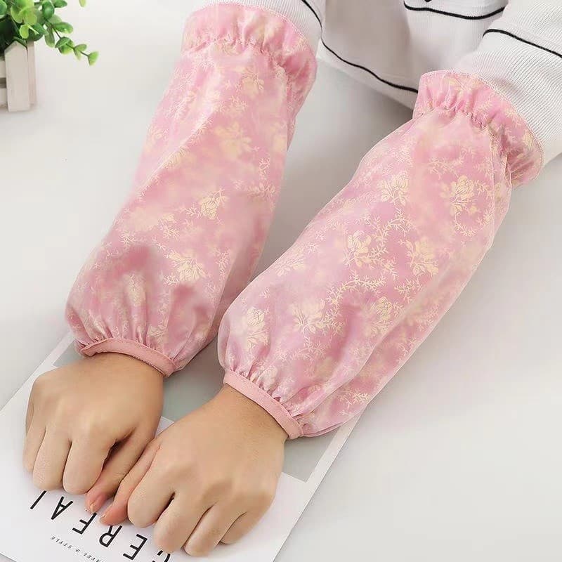Inverno dupla camada impermeável Anti-incrustante dourado rosa malha manga feminina manga curta renda manga protetora