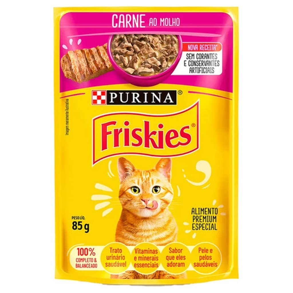 Purina Friskies Ração Umida Sachê Ao Molho Carne Gato Adulto 85g