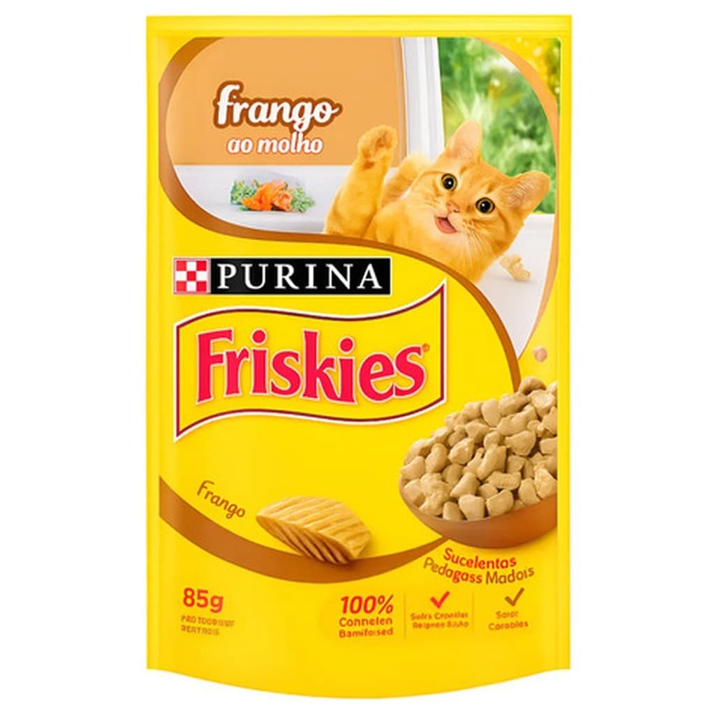 Sachê Friskies Gato Adulto Frango ao Molho 85g Ração Úmida Premium Purina