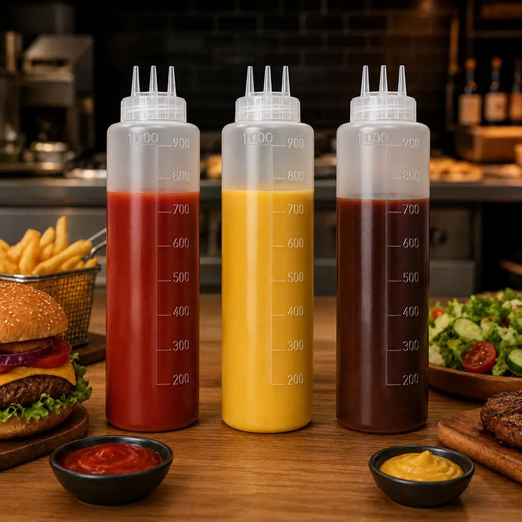 Kit 3 Bisnagas 1l Bico Triplo Para Molhos Padaria Lanchonete hamburgueria padaria cozinha profissional reutilizável