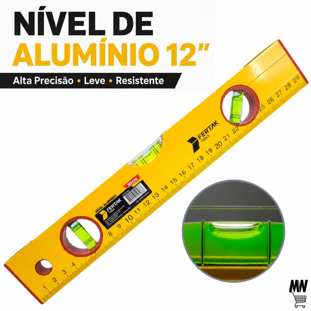 Nível de Alumínio Fertak Tools 12" 30cm Com 3 Bulbos/Bolhas Nivelador Nivel de Mão Para Nivelamento