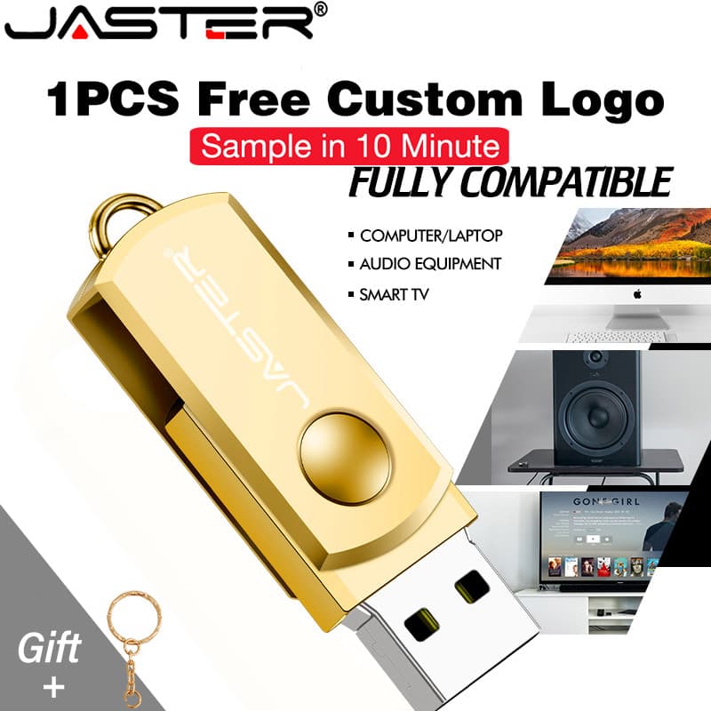 JASTER Metal USB Flash Drive 128 Mb De Memória De Alta Velocidade 64 Gb Pen Giratório 32 Mini Gold Stick 16 Presente De
