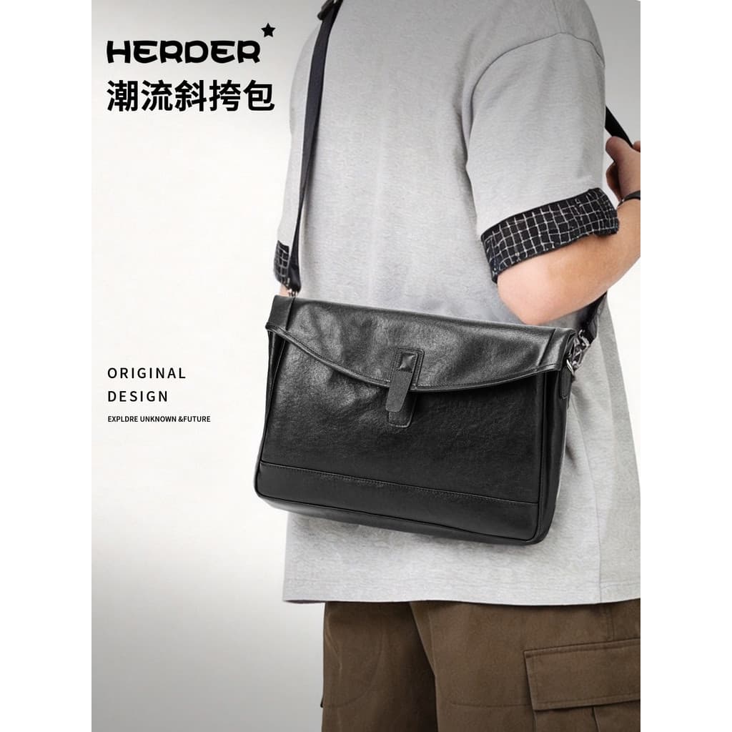 Bolsa de ombro masculina de couro genuíno genuíno, Diagonal, grande capacidade, novo estilo, moda Casual, bolsa para doc