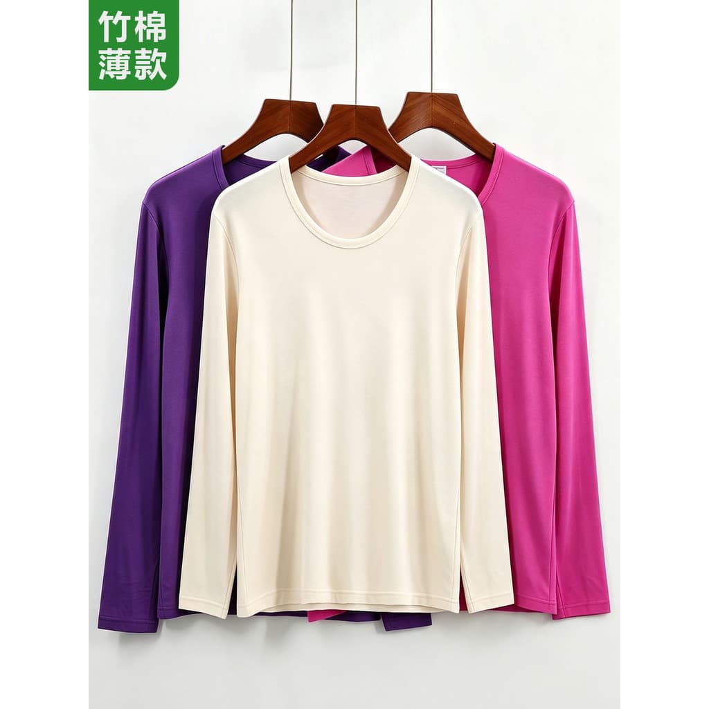 Algodão de bambu estilo fino em torno do pescoço de manga comprida camiseta mãe idosa de meia-idade tamanho grande capa