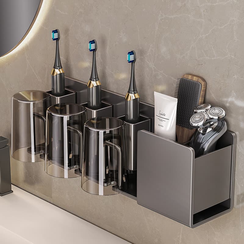 Rack de escova de dentes sem perfuração, copo de escova de dentes para banheiro, copo de enxaguatório bucal, armazenamen