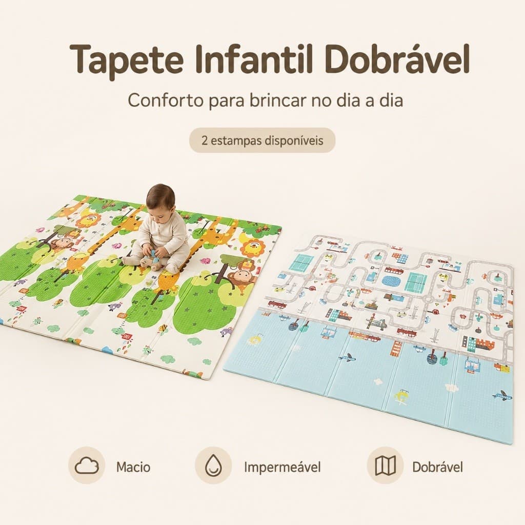 Tapete Infantil Dobrável para Bebê Emborrachado – Tatame para Engatinhar, Brincar e Atividades | Girafa ou Trenzinho
