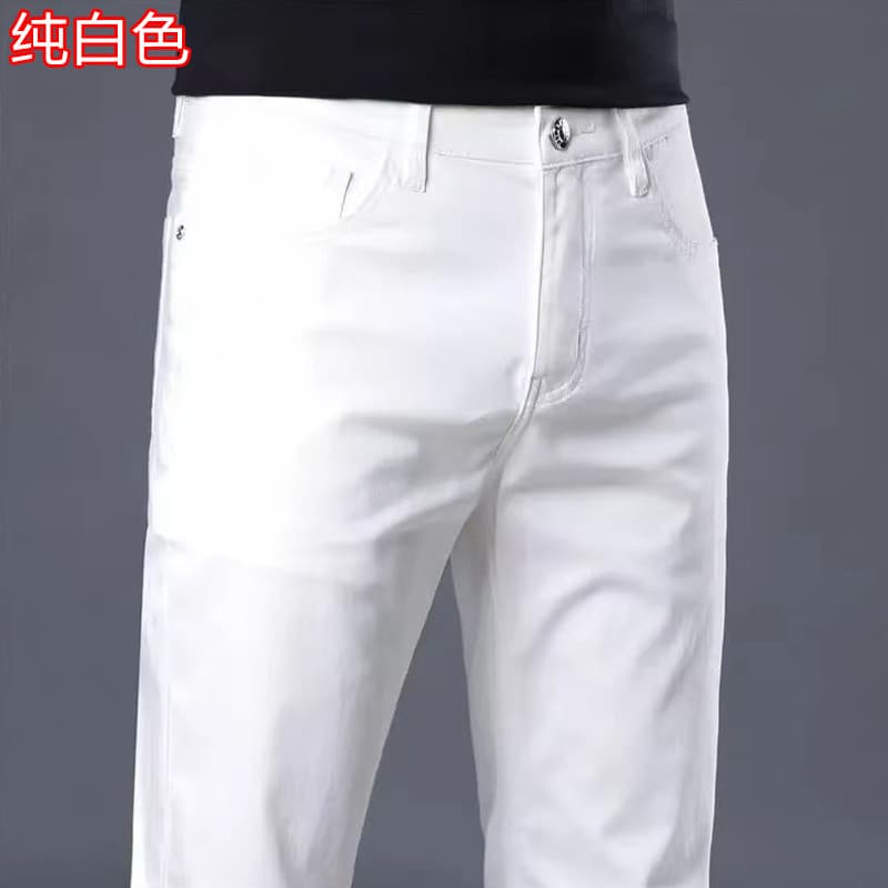 Calças de brim masculinas de verão versão coreana em linha reta calças soltas na moda masculina de meia-idade juventude