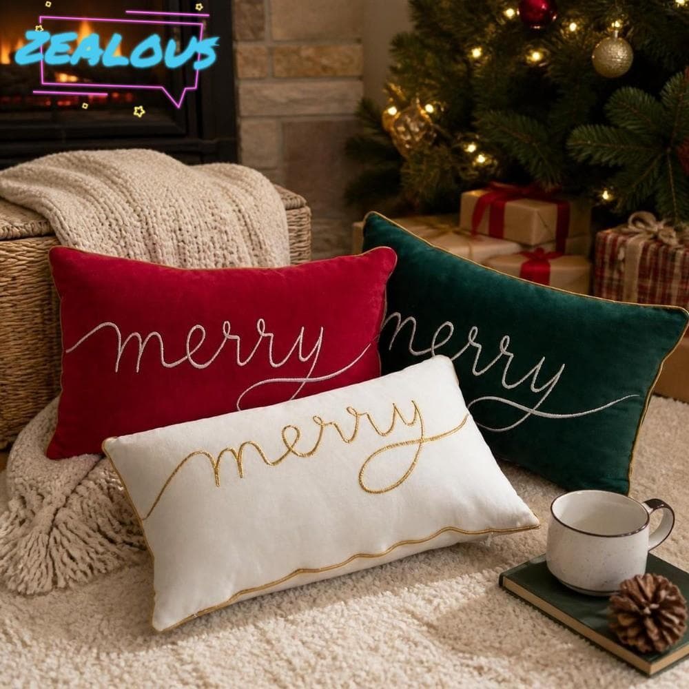 Capa De Almofada ZEALOUSSS , Fronha Macia Bordada De Feliz Natal , Simples