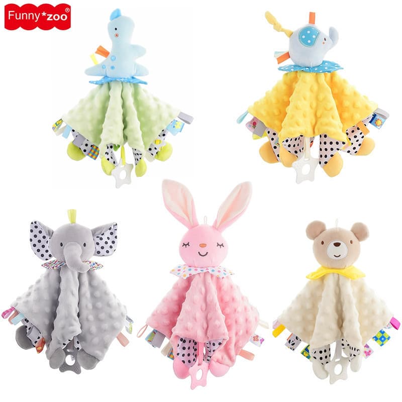 LumiTotsFunnyzoo Bebê Animal Brinquedo Calmante Ervilhas Toalha Calmante Abraço Fantoche Bebê Mordedor Chocalho Lenço To