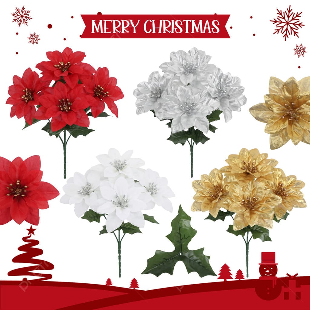 Flor Artificial de Poinsétia Buquê de Natal Decoração de Casa Jardim Festa Fotografia Y25018-024-5
