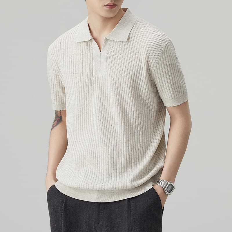 High-End americano gaivota colarinho linho de manga curta camisa Polo masculina verão novo estilo Tencel velho dinheiro
