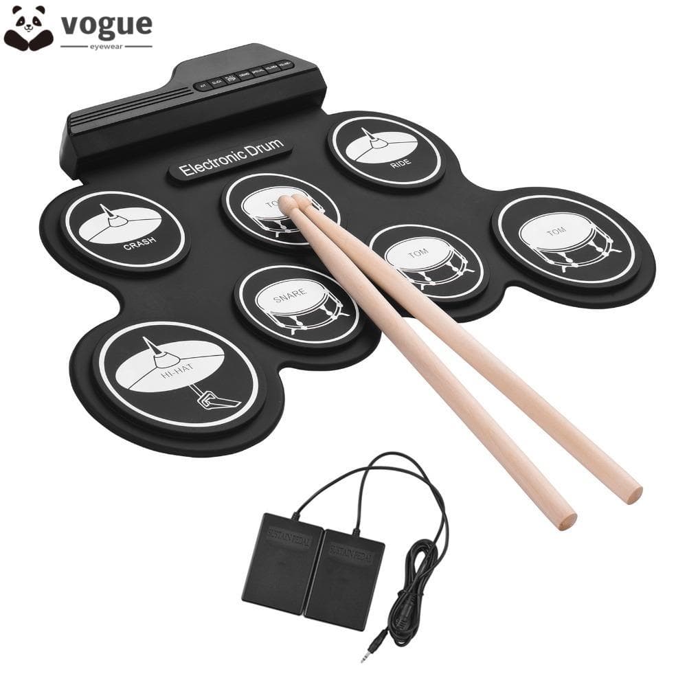 Conjunto De Bateria Elétrica VOGUEEE , Kit De Enrolar Preta De 7 Almofadas Eletrônica De Material De Silicone