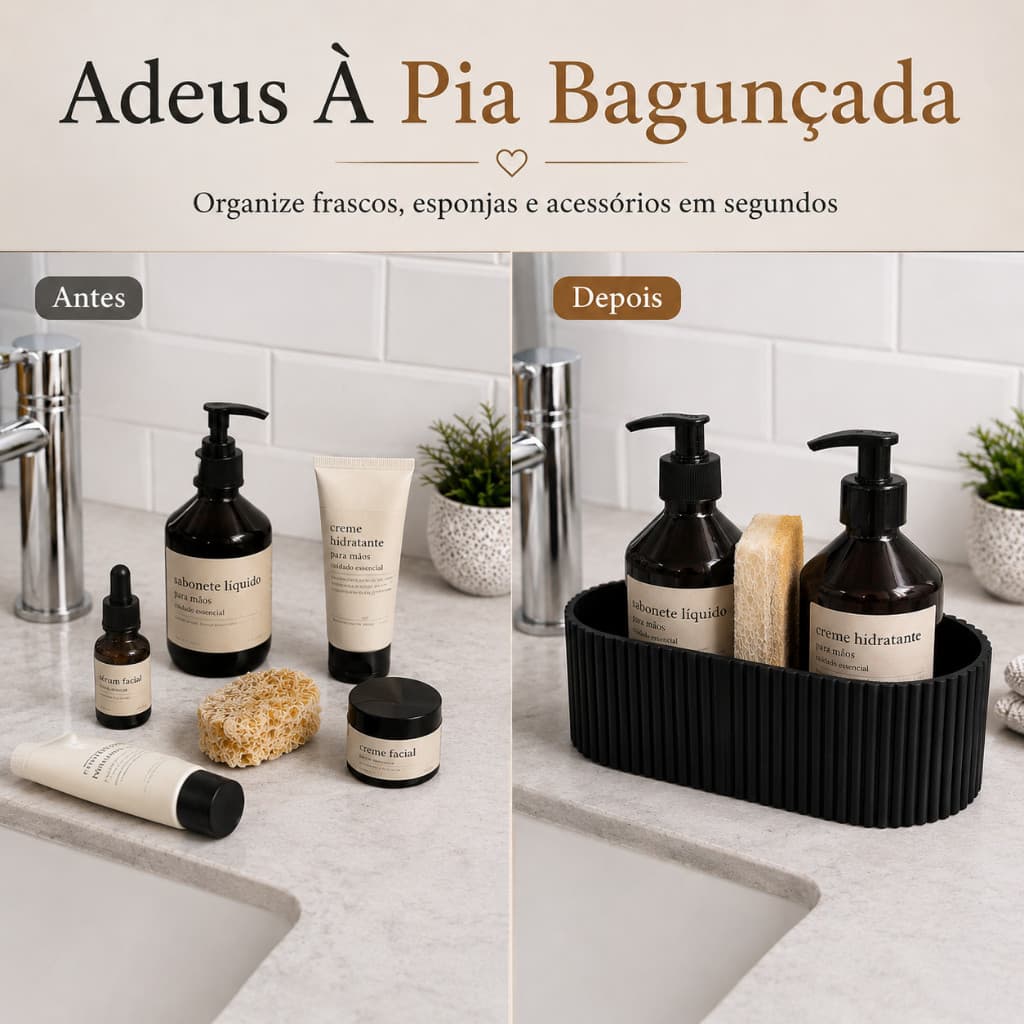 Organizador de Pia Banheiro Cozinha Bandeja Canelada Porta Sabonete Detergente Bancada