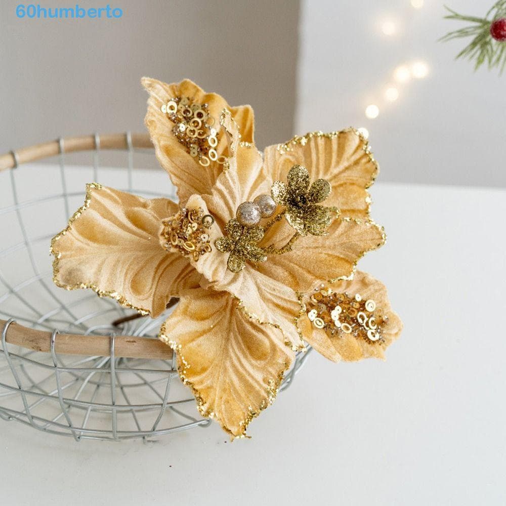 HUMBERTO Flor De Glitter De Natal , Simulação De Poinsétia Artificial Suspensa , Flores Falsas Festival Realista DIY Lan