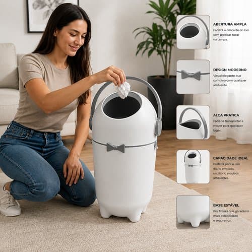 Lixeira Antiodor Com Tampa Giratoria Capacidade 10 Litros Branca Design Moderno Praticidade