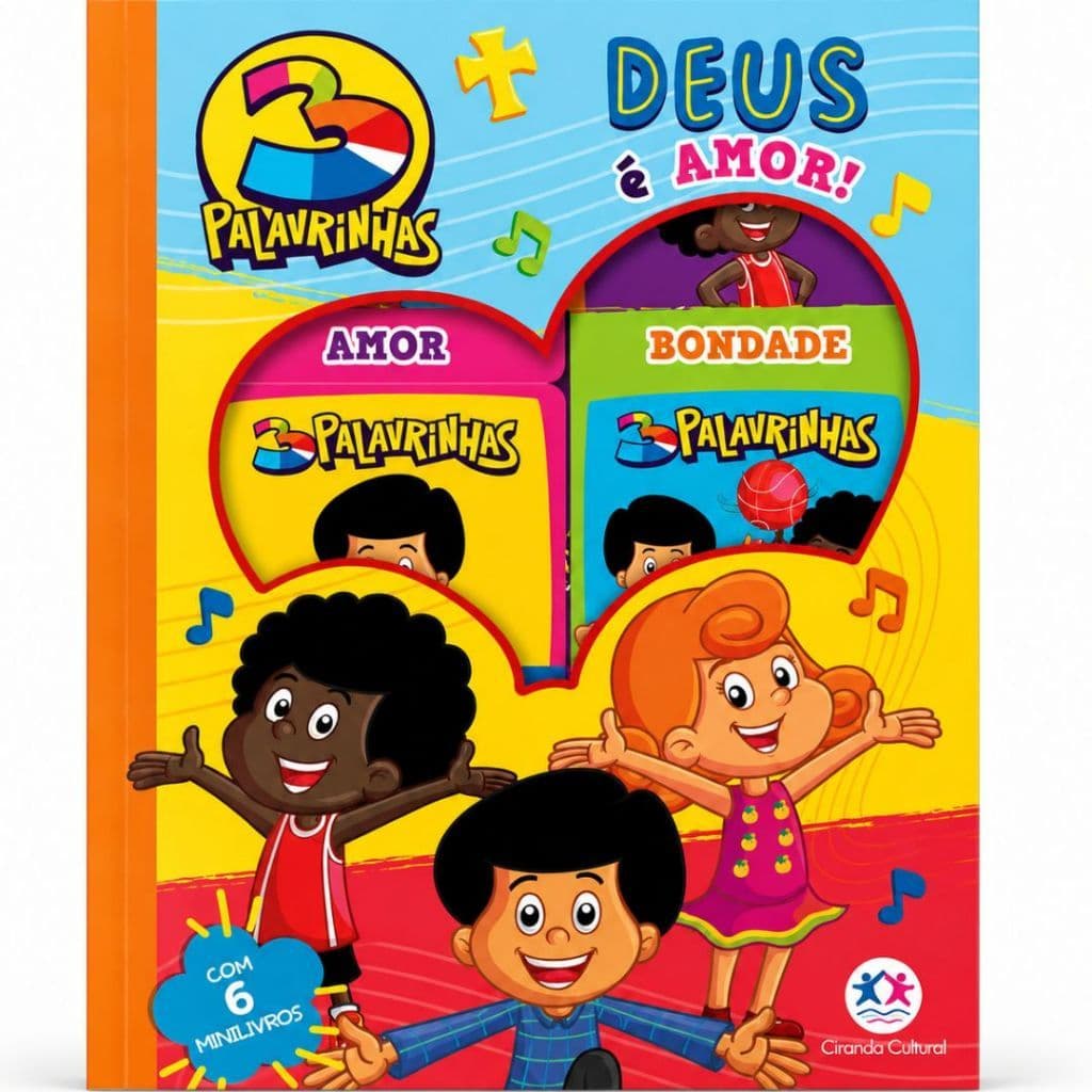Box 6 Minilivros 3 Palavrinhas Deus é Amor Livro Infantil Educativo Cristão Fé Amor e Bondade