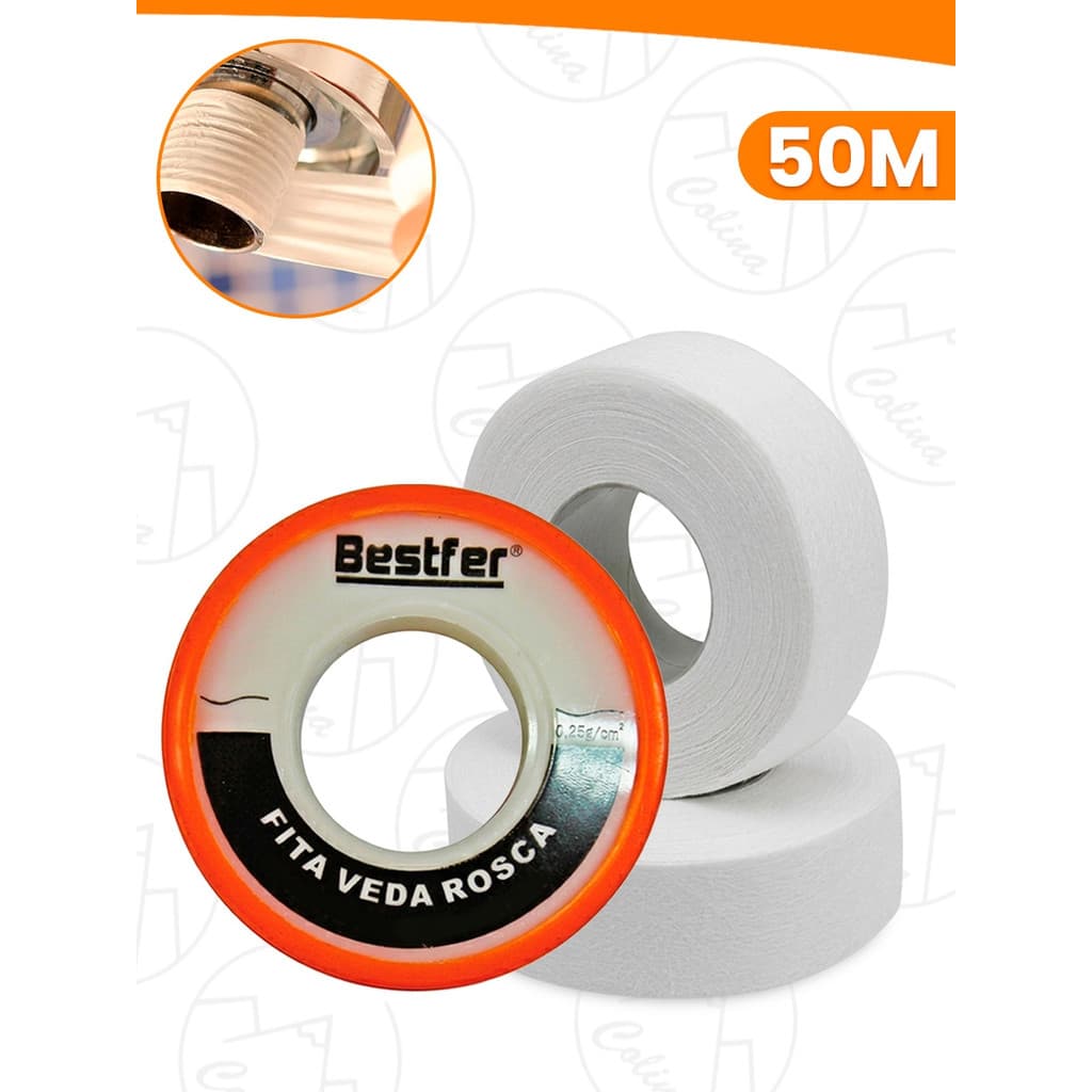 Fita Veda Rosca BestFer 50M x 18mm Vedação Hidráulica Multiuso Reparos