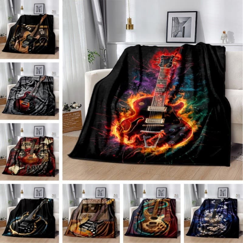 Cobertor Portátil Personalizado Para Guitarra Elétrica , Dobrável De Flanela Música , Presente Viagem De Carro